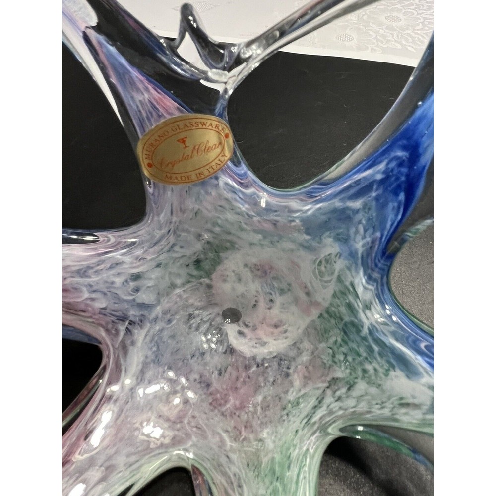 2 ~ Murano Art Glass Bowls Abstract Sculptures Blue Green Swirl Original Sticker - Picture 16 of 16